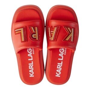 Karl Lagerfeld Kids Red Beaded Logo Slide Sandals Size 7.5